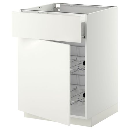 Напольный шкаф с проволочной корзиной/ящ/дверью, белый/Хэггеби белый 60x60 см IKEA МЕТОД / ФОРВАРА 092.620.02