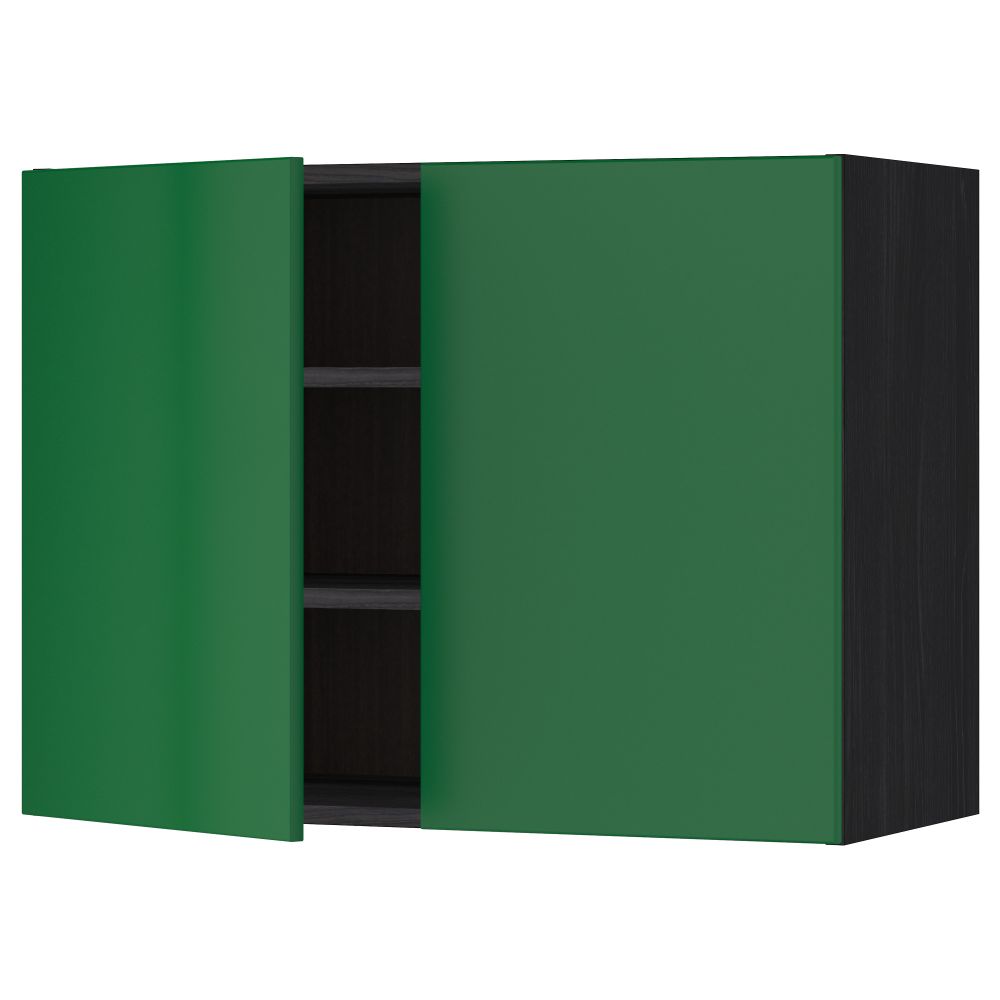 Навесной шкаф с полками, 2 дверцы МЕТОД, черный, Флэди зеленый - схема-чертеж с размерами