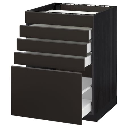 Напольный шкаф для варочной панели, 5 фасадов, 4 ящиков МЕТОД / МАКСИМЕРА, черный, Кунгсбакка антрацит