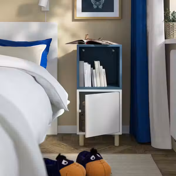 EKET Комбинация шкафов с ножками - белый серо-синий темный/дерево 35x35x80 см - фото 2