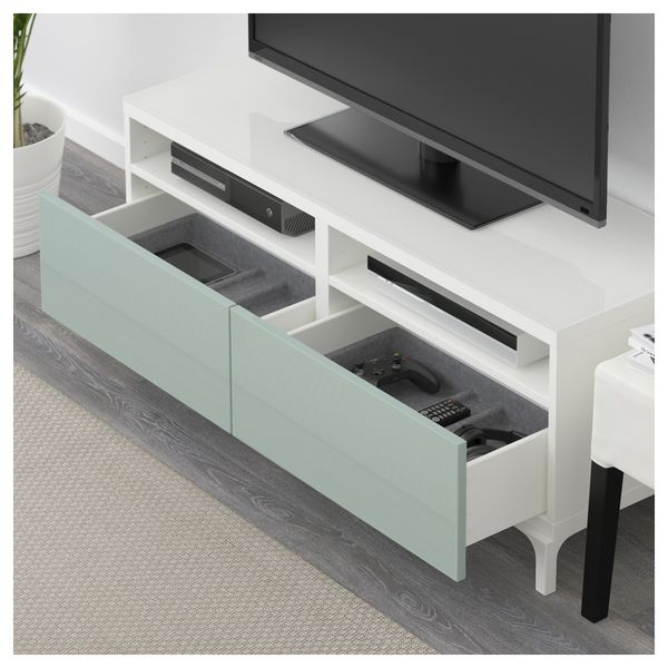 Тумба для ТВ с ящиками БЕСТО, белый, Сельсвикен глянцевый/серо-зеленый светлый (120x40x48 см) - фото 3