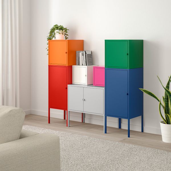 Комбинация для хранения, красный, оранжевый, серый розовый-белый/синий-зеленый 130x117 см IKEA ЛИКСГУЛЬТ 092.488.60 - фото 2