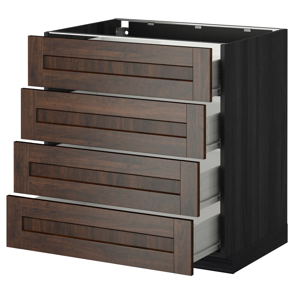 Напольный шкаф 4 фронтальных панели, 4 ящика МЕТОД / ФОРВАРА, черный, Эдсерум коричневый - схема-чертеж с размерами
