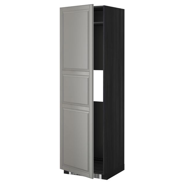 Высокий шкаф для холодильника или морозильника, с дверцами МЕТОД, черный, Будбин серый (60x60x200 см) - схема-чертеж с размерами