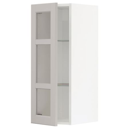 METOD Навесной шкаф/полки/стеклян дверца - белый/Lerhyttan светло-серый 30x80 см