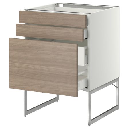 Напольный шкаф 3 фронтальных панели, 2 нижних, 2 средних ящика МЕТОД / МАКСИМЕРА, белый, Брокхульт светло-серый