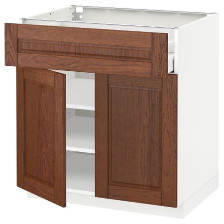 Напольный шкаф + ящик, 2 дверцы МЕТОД / МАКСИМЕРА, белый, Филипстад коричневый