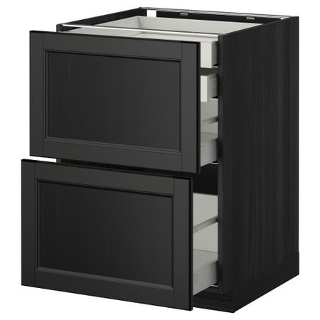 Напольный шкаф 2 фронтальные панели, 2 нижних, 1 средний, 1 высокий ящик МЕТОД / МАКСИМЕРА, черный, Лаксарби черно-коричневый