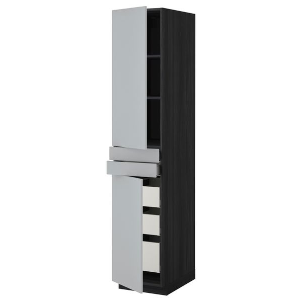 Высокий шкаф + полки, 5 ящиков, 2 дверцы, 2 фронтальных МЕТОД / МАКСИМЕРА, черный, Веддинге серый - фото 1