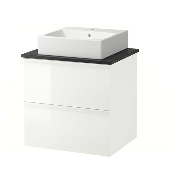 Шк п-раковину/столешн45x45/раковина ГОДМОРГОН/АЛДЕРН / ТОРНВИКЕН, глянцевый белый, черный (62x49x72 см) - схема-чертеж с размерами