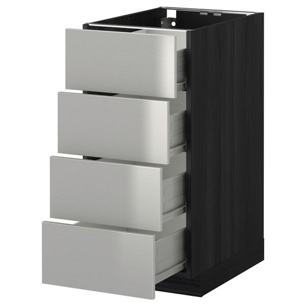 Напольный шкаф 4 фронтальных панели, 4 ящика МЕТОД / ФОРВАРА, черный, Гревста нержавеющ сталь - схема-чертеж с размерами