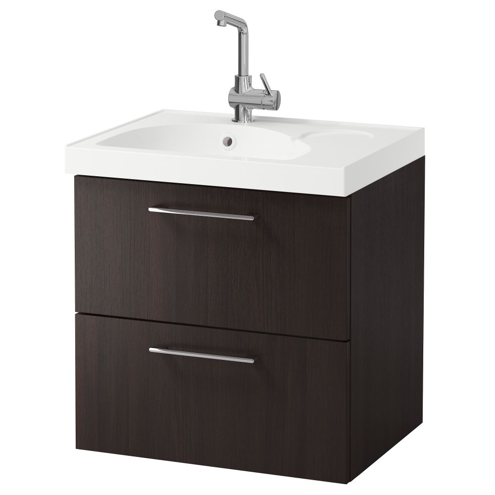 Шкаф для раковины с 2 ящиками ГОДМОРГОН / ЭДЕБОВИКЕН, черно-коричневый (60x49x64 см) - фото 1