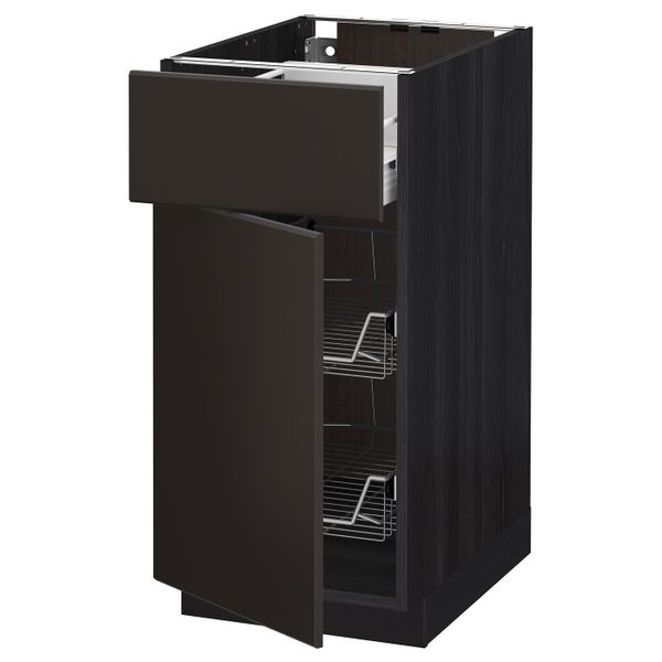 Напольный шкаф с проволочной корзиной/ящ/дверью, черный/Кунгсбакка антрацит 40x60 см IKEA МЕТОД / ФОРВАРА 692.204.53 - схема-чертеж с размерами