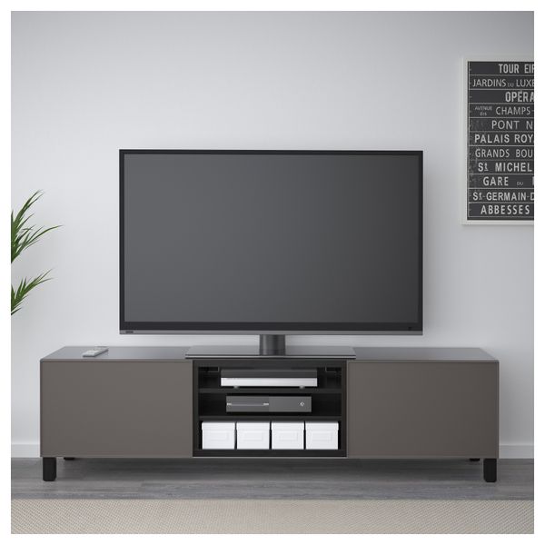 Тумба для ТВ с ящиками БЕСТО, черно-коричневый, Грундсвикен темно-серый (180x40x48 см) - фото 2