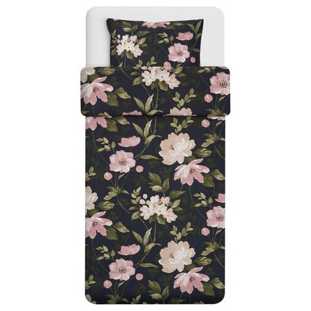 Пододеяльник и наволочка, черный/цветок 150x200/50x70 см IKEA BLEKFRYLE БЛЕКФРЮЛЕ 904.607.14