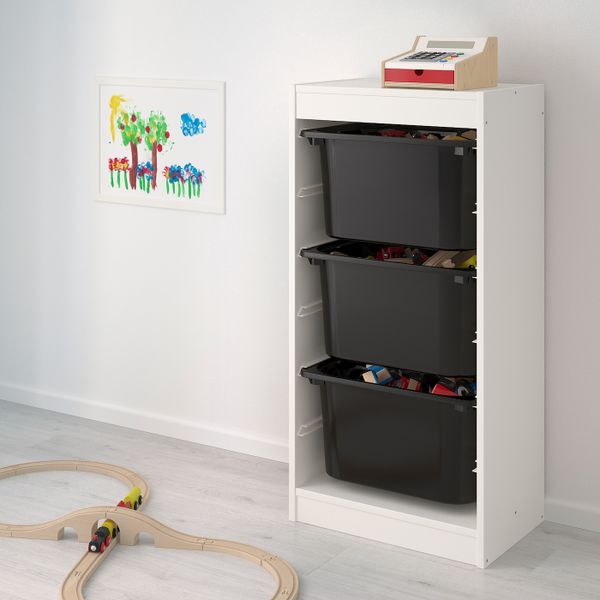 Комбинация для/хранения+контейнеры, белый, черный 46x30x94 см IKEA ТРУФАСТ 592.221.98 - фото 2