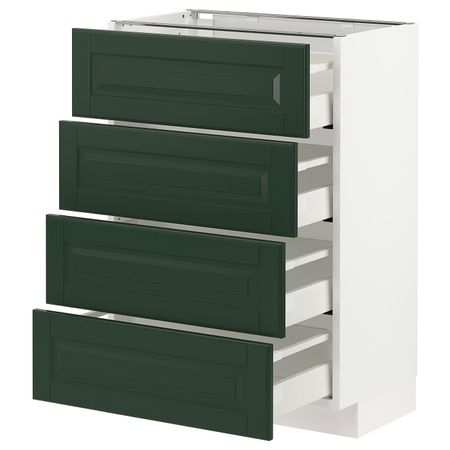 Напольный шкаф 4 фронтальных панели, 4 ящика, белый/Будбин темно-зеленый 60x37 см IKEA METOD МЕТОД / MAXIMERA МАКСИМЕРА