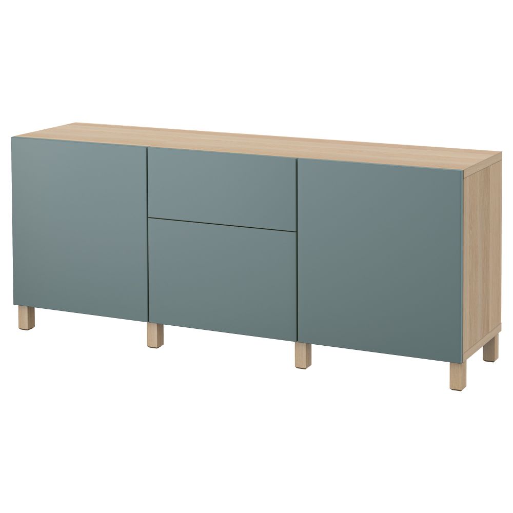 Комбинация для хранения с ящиками БЕСТО, под беленый дуб, Вальвикен серо-бирюзовый (180x40x74 см) - фото 1