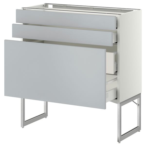 Напольный шкаф 3 фронтальных панели, 2 нижних, 2 средних ящика МЕТОД / МАКСИМЕРА, белый, Веддинге серый - схема-чертеж с размерами