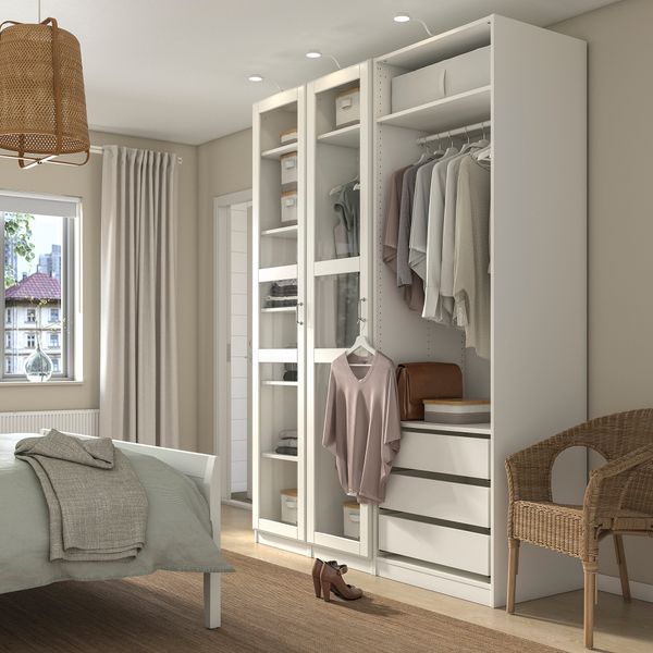 Гардероб, белый, белое стекло, 175x60x236 см IKEA PAX ПАКС, TYSSEDAL ТИССЕДАЛЬ 394.801.50 - фото 3