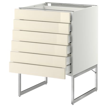 Напольный шкаф 6 фронтальных панелей, 6 нижних ящиков МЕТОД / МАКСИМЕРА, белый, Рингульт кремовый