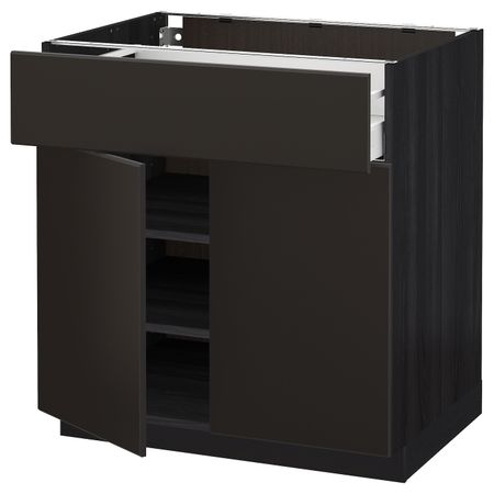 Напольный шкаф + ящик/2дверцы, черный/Кунгсбакка антрацит 80x60 см IKEA МЕТОД / МАКСИМЕРА 092.205.97