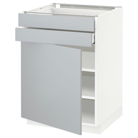 Напольный шкаф с дверцей, 2 ящиками МЕТОД / МАКСИМЕРА, белый, Веддинге серый