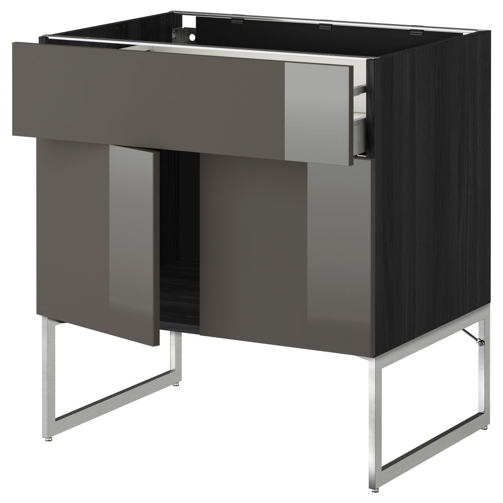 Напольный шкаф, полки, ящик, 2 двери МЕТОД / МАКСИМЕРА, черный, Рингульт серый - схема-чертеж с размерами