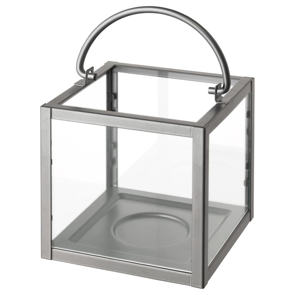 Фонарь для свечи в металической подставка ПУТСАД, серебристый (14 см) - фото 1