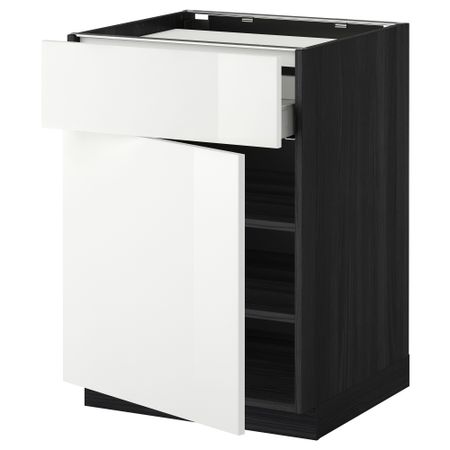 Напольный шкаф для варочной панели, ящик, полка, дверцы МЕТОД / МАКСИМЕРА, черный, Рингульт белый (60x60 см)