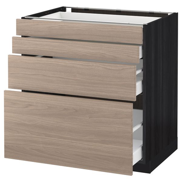 Напольный шкаф 4 фронтальных панели, 4 ящика МЕТОД / МАКСИМЕРА, черный, Брокхульт светло-серый - схема-чертеж с размерами