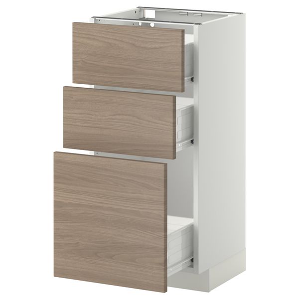 Напольный шкаф с 3 ящиками МЕТОД / ФОРВАРА, белый, Брокхульт светло-серый - схема-чертеж с размерами