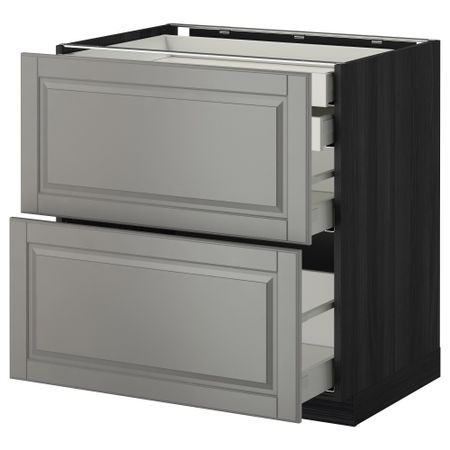 Напольный шкаф 2 фронтальные панели, 2 нижних, 1 средний, 1 высокий ящик МЕТОД / МАКСИМЕРА, черный, Будбин серый