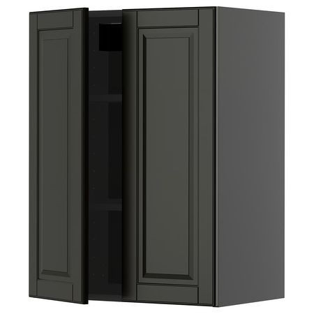 METOD Навесной шкаф с полками/2дверцы - черно-серый/Bodbyn чёрный 60x80 см