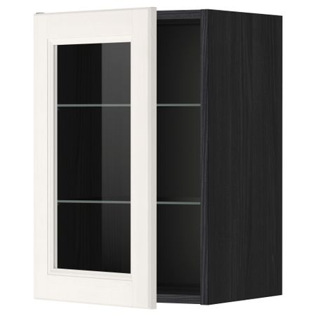 Навесной шкаф с полками, стекляными дверцы МЕТОД, черный, Лаксарби белый