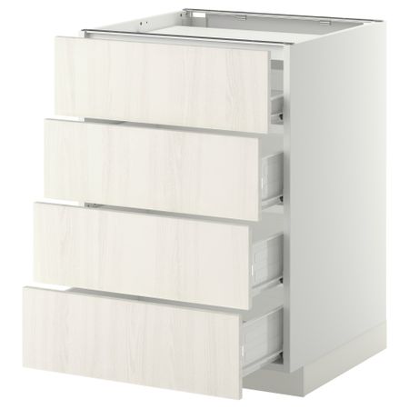 Напольный шкаф, 4 фронтальных панели, 4 ящика МЕТОД / ФОРВАРА, белый, Росдаль белый