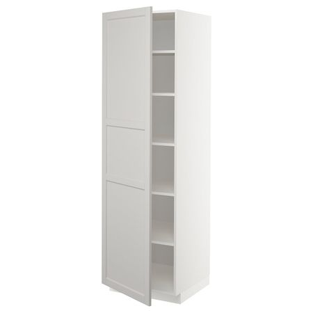 Высокий шкаф с полками, белый/Лерхюттан светло-серый 60x60x200 см IKEA METOD МЕТОД 992.730.82