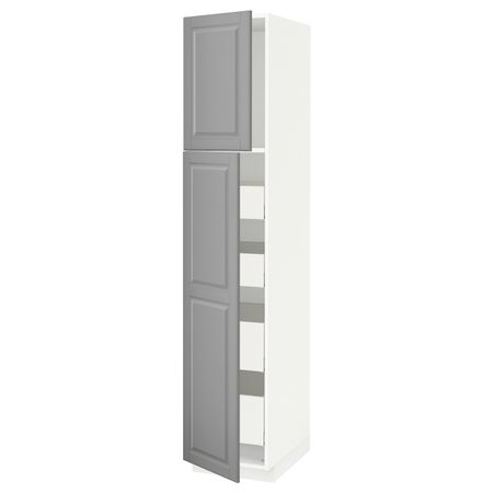 Высокий шкаф/2дверцы/4ящика, белый/Будбин серый 40x60x200 см IKEA METOD МЕТОД / MAXIMERA МАКСИМЕРА 893.659.68