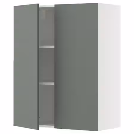 METOD Навесной шкаф с полками/2дверцы - белый/Nickebo матовый серо-зеленый 80x100 см