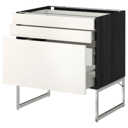 Напольный шкаф 3 фронтальных панели, 2 нижних, 2 средних ящика МЕТОД / МАКСИМЕРА, черный, Веддинге белый