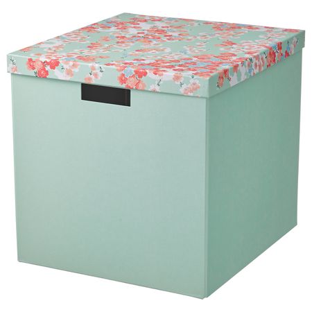 Коробка с крышкой, цветок/светло-зеленый 32x35x32 см IKEA TJENA ТЬЕНА 304.770.34