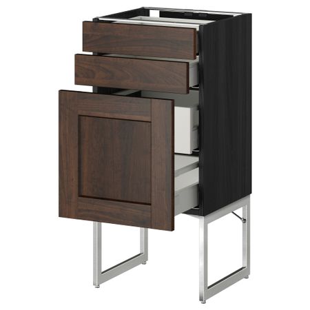 Напольный шкаф 3 фронтальных панели, 2 нижних, 2 средних ящика МЕТОД / МАКСИМЕРА, черный, Эдсерум коричневый