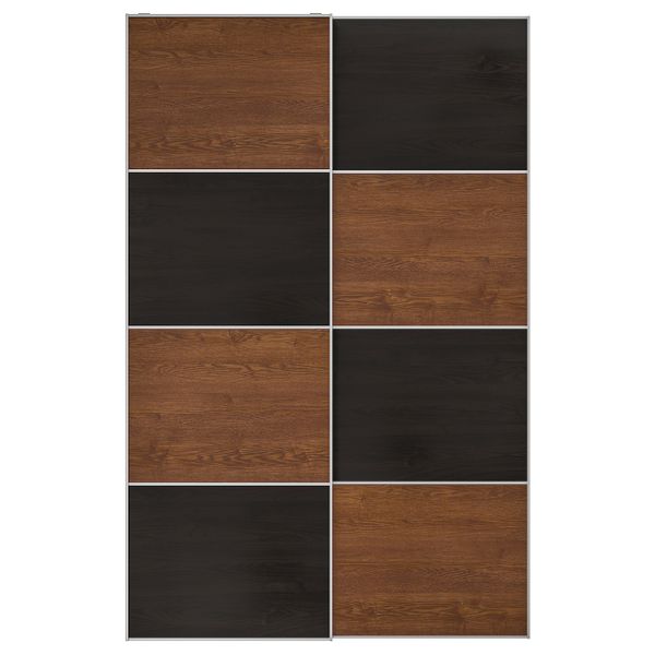 Пара раздвижных дверей, под мореный ясень, черно-коричневый/под коричневый мореный ясень 150x236 см IKEA MEHAMN МЕХАМН - фото 1