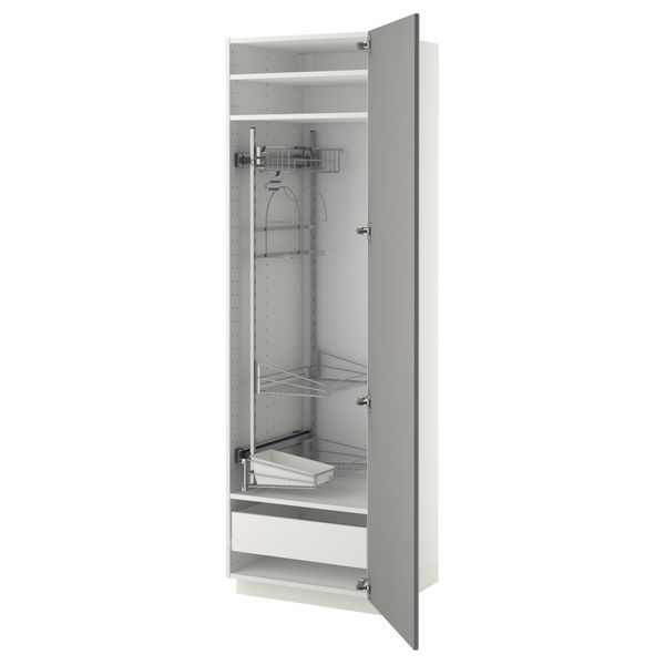 Высокий шкаф с отделением для аксессуаров, для уборки МЕТОД / ФОРВАРА, белый, Будбин серый - фото 1