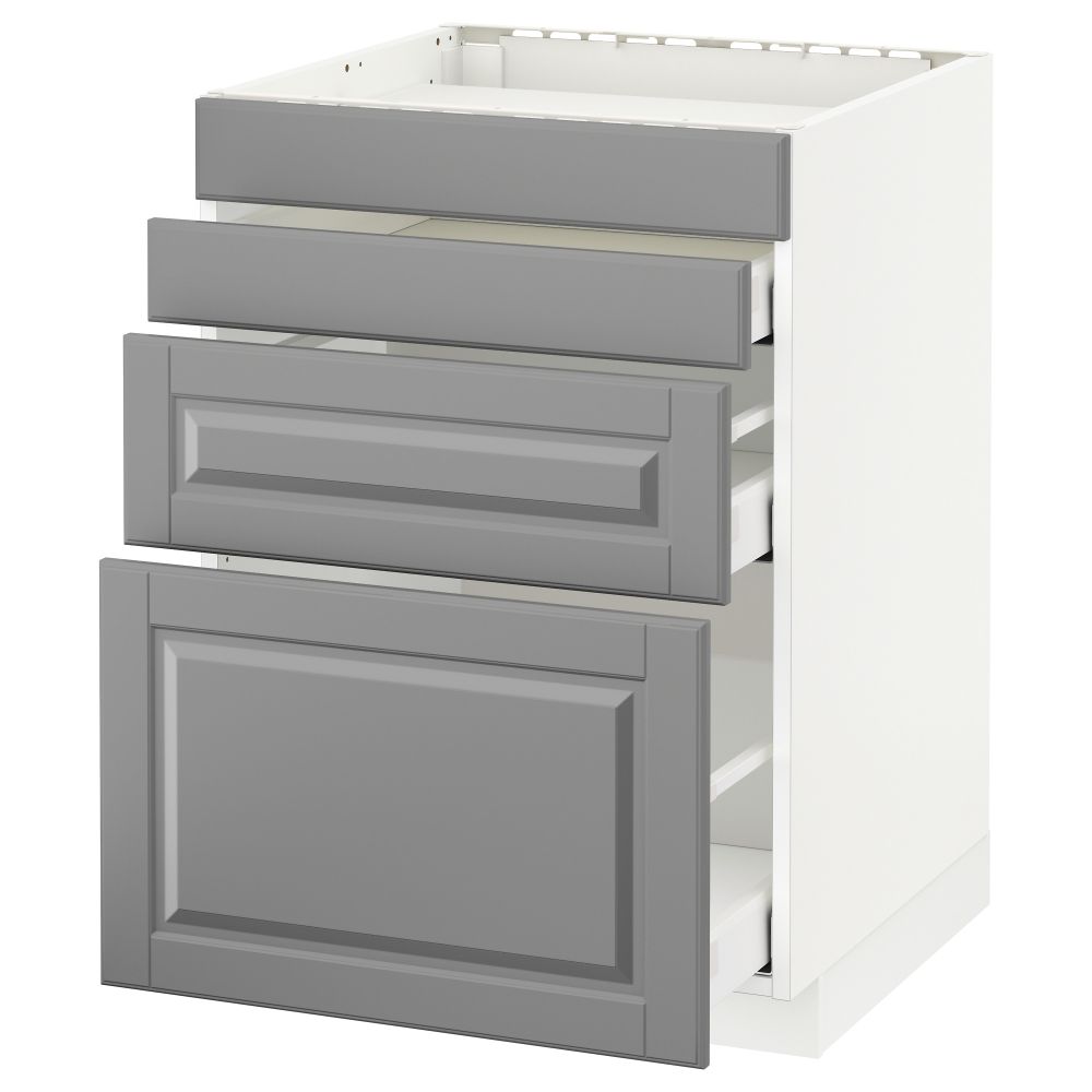 Напольный шкаф для духовки, 4фасада, 3 ящика МЕТОД / МАКСИМЕРА, белый, Будбин серый - схема-чертеж с размерами