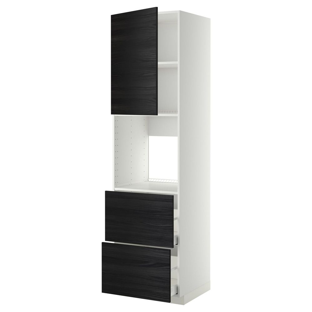 Высокий шкаф для духовки + дверца, 2 форнтальных, 2 высоких ящ, белый, Тингсрид черный 60x60x220 см IKEA МЕТОД / МАКСИМЕРА - фото 1