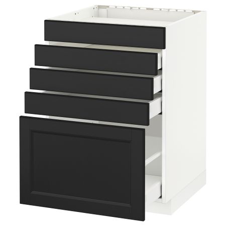 Напольный шкаф для варочной панели, 5 фасадов, 4 ящиков МЕТОД / МАКСИМЕРА, белый, Лаксарби черно-коричневый