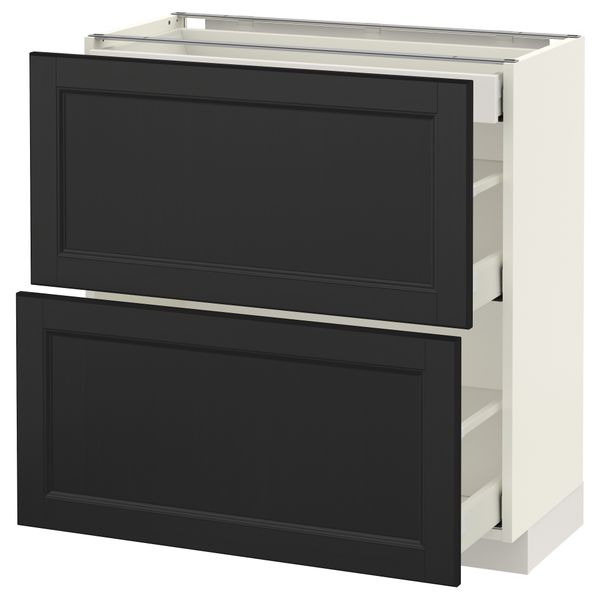 Напольный шкаф, 2 фасада, 3 ящика МЕТОД / МАКСИМЕРА, белый, Лаксарби черно-коричневый - схема-чертеж с размерами
