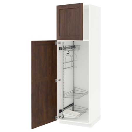 Высокий шкаф с отделением для аксессуаров, для уборки МЕТОД, белый, Эдсерум коричневый