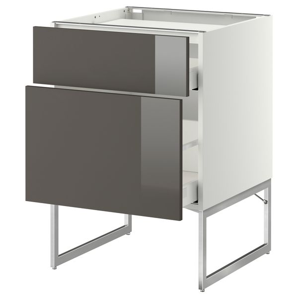 Напольный шкаф, 2 фронтальных панели, 3 ящика МЕТОД / МАКСИМЕРА, белый, Рингульт серый - схема-чертеж с размерами
